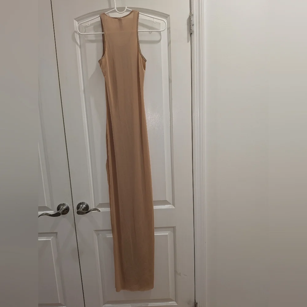 2. NWT SKIMS MESH LONG TANK DRESS IN OCHRE